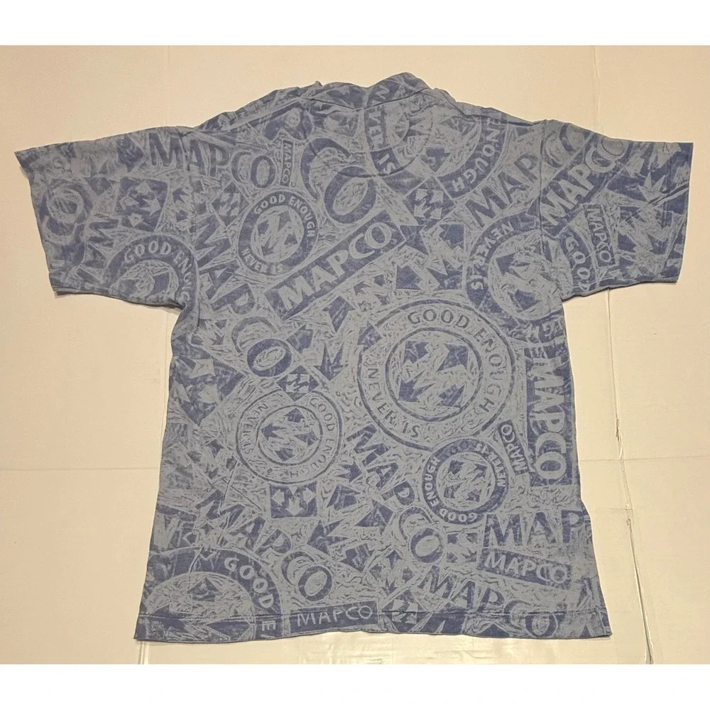Vintage 90s Fruit of the‎ Loom MAPCO AOP T Shirt Blue Single Stitch Large